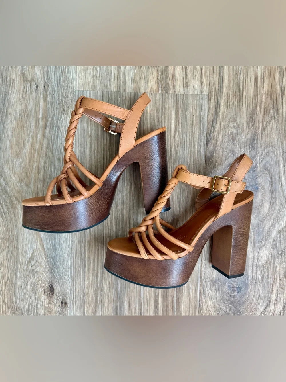 Vince Camuto Tan Braided Platform Block Heel Sandals Size 6.5